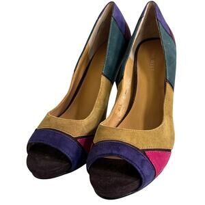 Nine West Kaspiao Open Toe Suede High Heel Dopamine Patchwork Size 8M Y2K